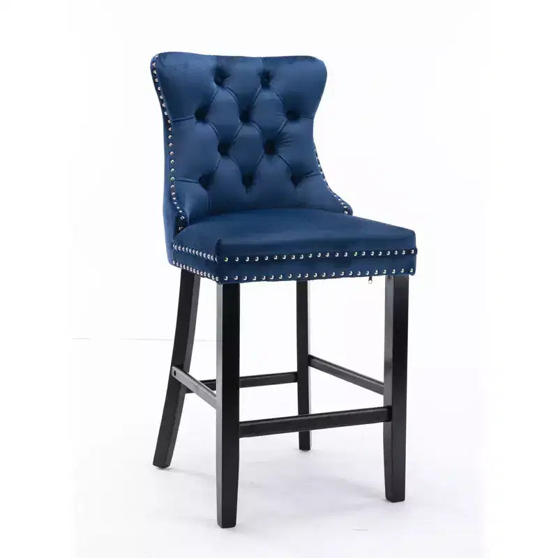 CLIHOME Set di 2 Sgabelli da Bar, Sgabelli da Bar Contemporanei Rivestiti in Velluto con Decorazione Capitonnè e Gambe in Legno