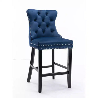CLIHOME Set di 2 Sgabelli da Bar, Sgabelli da Bar Contemporanei Rivestiti in Velluto con Decorazione Capitonnè e Gambe in Legno