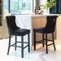 CLIHOME Set of 2 Bar Chairs, Contemporary Velvet Upholstered Barstools with Button Tufted Decoration and Wooden Legs