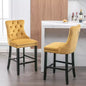 CLIHOME Set di 2 Sgabelli da Bar, Sgabelli da Bar Contemporanei Rivestiti in Velluto con Decorazione Capitonnè e Gambe in Legno