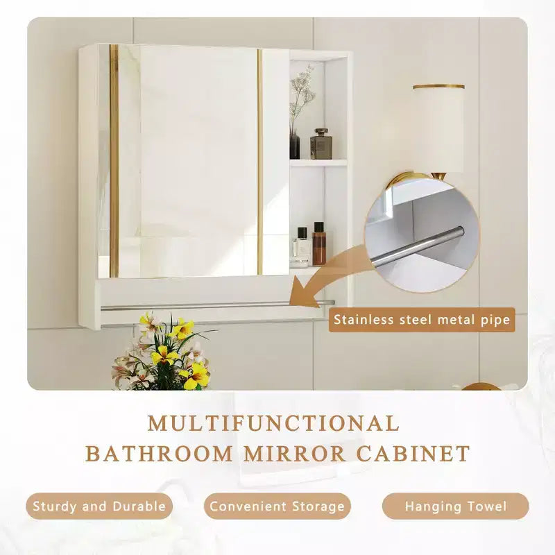 Mobiletto a Specchio da Bagno Montato a Parete,Armadietto dei Medicinali,Armadietto Contenitore sopra il WC con Ripiani