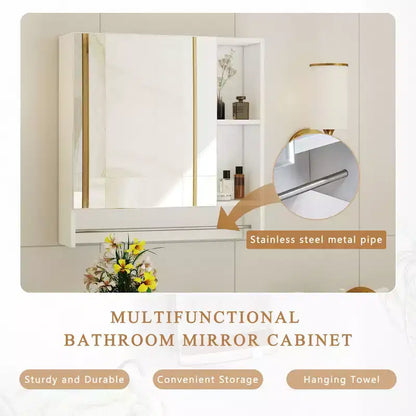 Mobiletto a Specchio da Bagno Montato a Parete,Armadietto dei Medicinali,Armadietto Contenitore sopra il WC con Ripiani