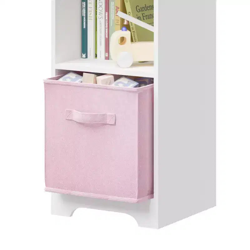 Libreria a Casetta per Bambini con Contenitore, Scaffale per Bambini, Organizzatore Espositivo a 2 Livelli con 2 Cassetti in Tessuto Pieghevoli per Camera da Letto di Bambini e Bambine