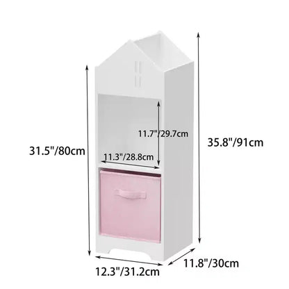 Libreria a Casetta per Bambini con Contenitore, Scaffale per Bambini, Organizzatore Espositivo a 2 Livelli con 2 Cassetti in Tessuto Pieghevoli per Camera da Letto di Bambini e Bambine