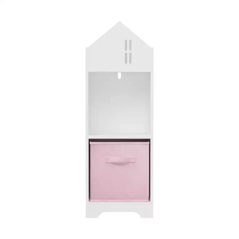 Libreria a Casetta per Bambini con Contenitore, Scaffale per Bambini, Organizzatore Espositivo a 2 Livelli con 2 Cassetti in Tessuto Pieghevoli per Camera da Letto di Bambini e Bambine