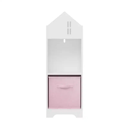 Libreria a Casetta per Bambini con Contenitore, Scaffale per Bambini, Organizzatore Espositivo a 2 Livelli con 2 Cassetti in Tessuto Pieghevoli per Camera da Letto di Bambini e Bambine
