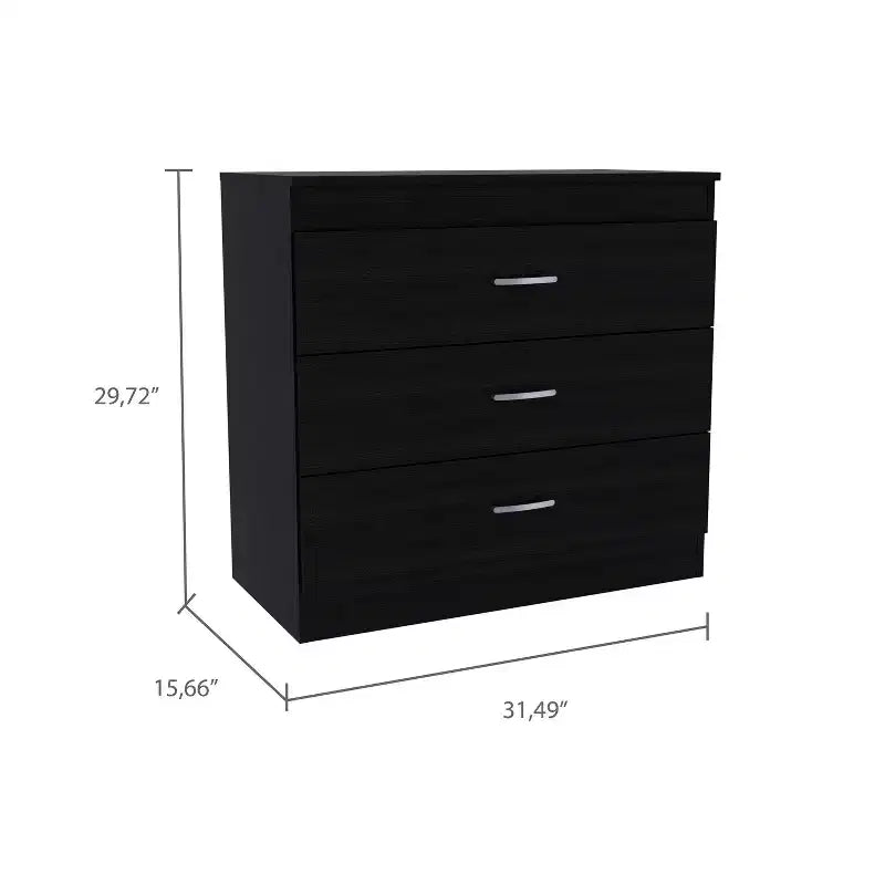 Comò moderno compatto a 3 cassetti Okak con finitura in legno, cassetti impilati per ampio spazio di archiviazione, maniglie in metallo per soggiorno/camera da letto/ufficio