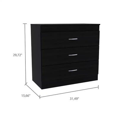 Comò moderno compatto a 3 cassetti Okak con finitura in legno, cassetti impilati per ampio spazio di archiviazione, maniglie in metallo per soggiorno/camera da letto/ufficio