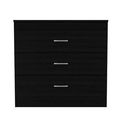 Comò moderno compatto a 3 cassetti Okak con finitura in legno, cassetti impilati per ampio spazio di archiviazione, maniglie in metallo per soggiorno/camera da letto/ufficio