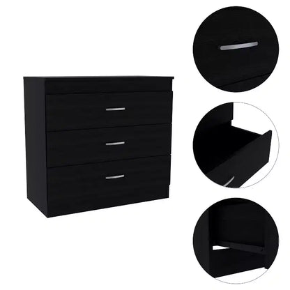 Comò moderno compatto a 3 cassetti Okak con finitura in legno, cassetti impilati per ampio spazio di archiviazione, maniglie in metallo per soggiorno/camera da letto/ufficio