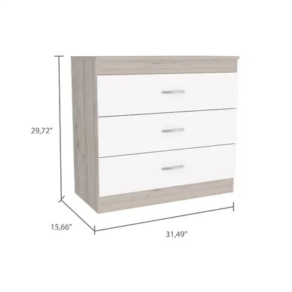 Comò moderno compatto a 3 cassetti Okak con finitura in legno, cassetti impilati per ampio spazio di archiviazione, maniglie in metallo per soggiorno/camera da letto/ufficio