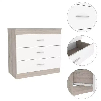 Comò moderno compatto a 3 cassetti Okak con finitura in legno, cassetti impilati per ampio spazio di archiviazione, maniglie in metallo per soggiorno/camera da letto/ufficio