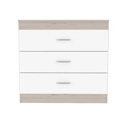 Comò moderno compatto a 3 cassetti Okak con finitura in legno, cassetti impilati per ampio spazio di archiviazione, maniglie in metallo per soggiorno/camera da letto/ufficio