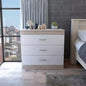 Comò moderno compatto a 3 cassetti Okak con finitura in legno, cassetti impilati per ampio spazio di archiviazione, maniglie in metallo per soggiorno/camera da letto/ufficio