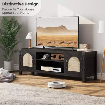 Mobile TV Boho da 59 - Porta Rattan per Centro di Intrattenimento con Ripiani Regolabili per TV da 65 pollici