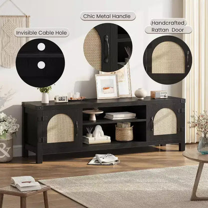 Mobile TV Boho da 59 - Porta Rattan per Centro di Intrattenimento con Ripiani Regolabili per TV da 65 pollici