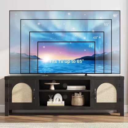 Mobile TV Boho da 59 - Porta Rattan per Centro di Intrattenimento con Ripiani Regolabili per TV da 65 pollici