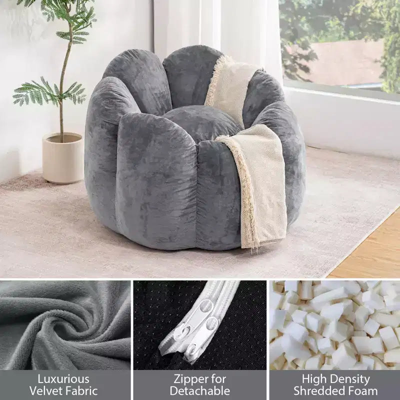 Hommpa Pouf a sacco a forma di fiore da 3 piedi in velluto olandese con memory foam, comoda seduta lounge per tutte le età