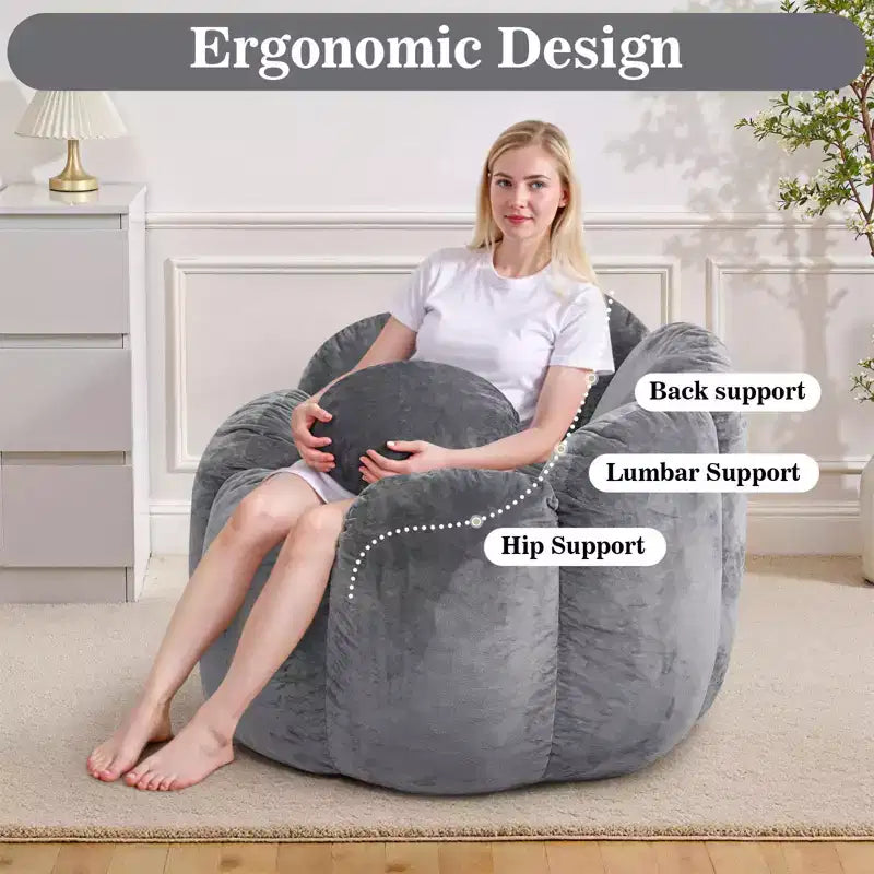 Hommpa Pouf a sacco a forma di fiore da 3 piedi in velluto olandese con memory foam, comoda seduta lounge per tutte le età