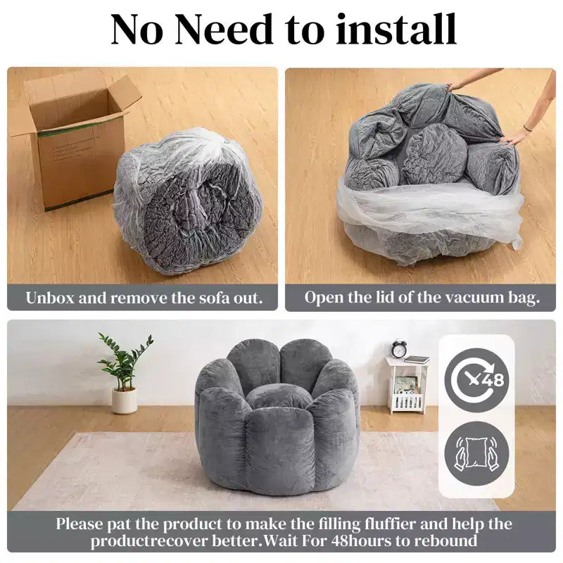 Hommpa Pouf a sacco a forma di fiore da 3 piedi in velluto olandese con memory foam, comoda seduta lounge per tutte le età