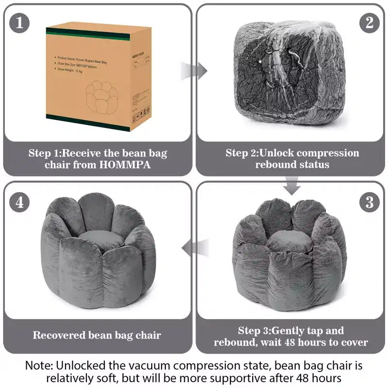 Hommpa Pouf a sacco a forma di fiore da 3 piedi in velluto olandese con memory foam, comoda seduta lounge per tutte le età