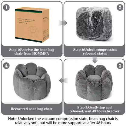 Hommpa Pouf a sacco a forma di fiore da 3 piedi in velluto olandese con memory foam, comoda seduta lounge per tutte le età