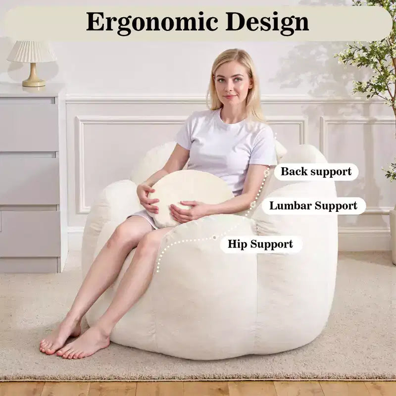 Hommpa Pouf a sacco a forma di fiore da 3 piedi in velluto olandese con memory foam, comoda seduta lounge per tutte le età