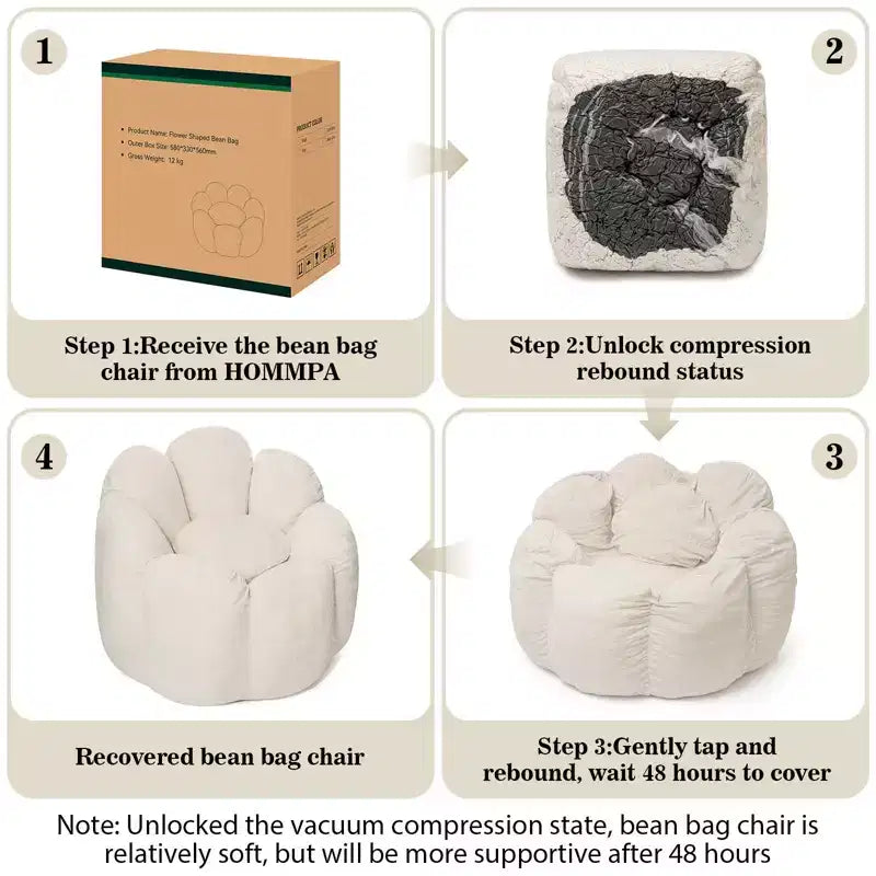 Hommpa Pouf a sacco a forma di fiore da 3 piedi in velluto olandese con memory foam, comoda seduta lounge per tutte le età