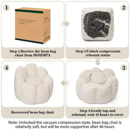 Hommpa Pouf a sacco a forma di fiore da 3 piedi in velluto olandese con memory foam, comoda seduta lounge per tutte le età