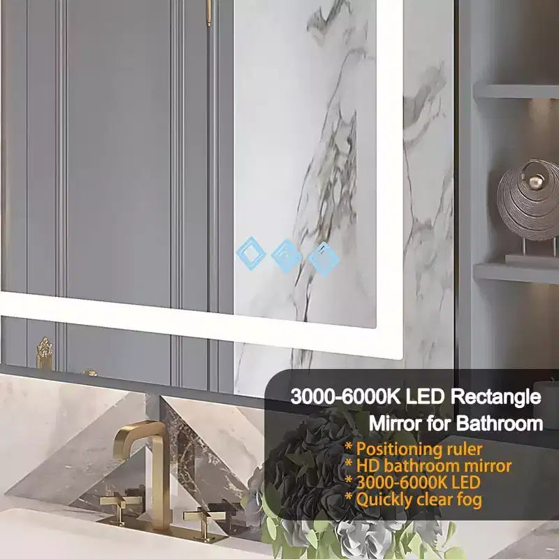 Specchio da Bagno Acekool 32 x 24 Pollici, Specchio da Parete con Dimmer Tattile, Memoria Intelligente, Antiappannamento e Impermeabilità IP54