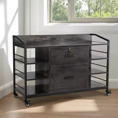 Classificatore metallico a 2 cassetti VEVOR, classificatore laterale con serratura e 6 ripiani aperti, armadietto classificatore ampio in legno con presa multipla, grigio