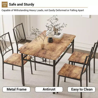 Set da pranzo moderno 5 pezzi, tavolo salvaspazio e 4 sedie, struttura in metallo, Retro/Grigio