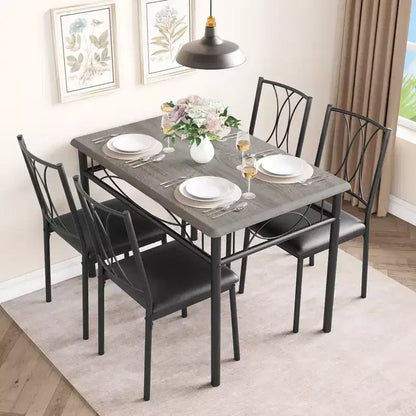 5-Piece Modern Dining Table Set, Small Space Table & 4 Chairs, Metal Frame, Retro/Gray