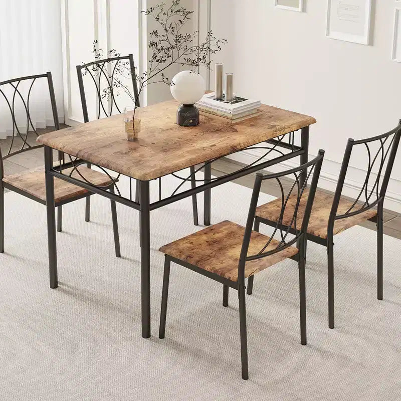 Set da pranzo moderno 5 pezzi, tavolo salvaspazio e 4 sedie, struttura in metallo, Retro/Grigio