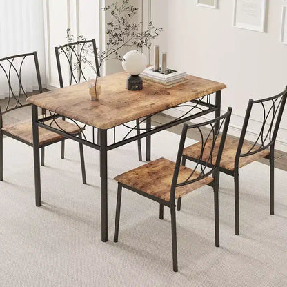 Set da pranzo moderno 5 pezzi, tavolo salvaspazio e 4 sedie, struttura in metallo, Retro/Grigio