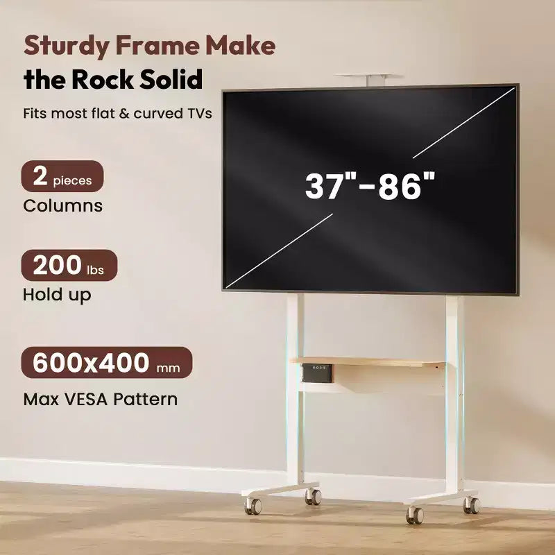 Skyzoo Supporto TV da Pavimento Portatile con Ruote per TV da 37-86 Pollici fino a 70 kg, Carrello TV Girevole Regolabile in Altezza con Telecomando e Touch Control