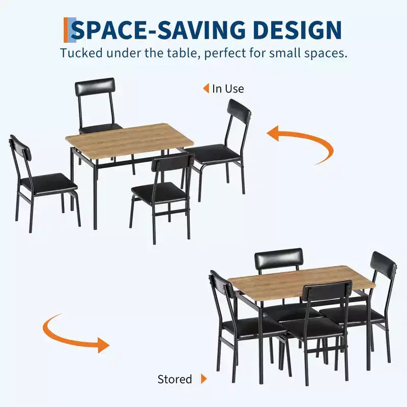 Set da tavolo da pranzo per 4 persone, set da pranzo in legno di 5 pezzi, 4 sedie imbottite in PU, set da pranzo con struttura in metallo per sala da pranzo, feste, appartamento