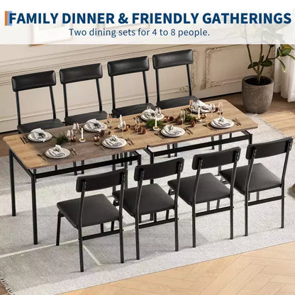 Set da tavolo da pranzo per 4 persone, set da pranzo in legno di 5 pezzi, 4 sedie imbottite in PU, set da pranzo con struttura in metallo per sala da pranzo, feste, appartamento