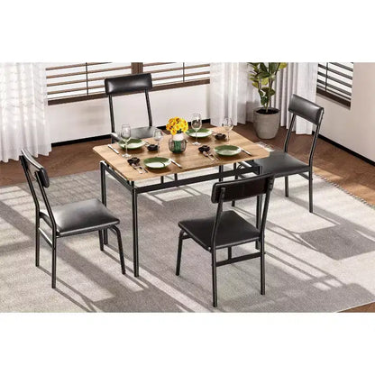 Set da tavolo da pranzo per 4 persone, set da pranzo in legno di 5 pezzi, 4 sedie imbottite in PU, set da pranzo con struttura in metallo per sala da pranzo, feste, appartamento