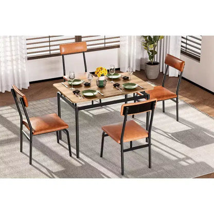 Set da tavolo da pranzo per 4 persone, set da pranzo in legno di 5 pezzi, 4 sedie imbottite in PU, set da pranzo con struttura in metallo per sala da pranzo, feste, appartamento