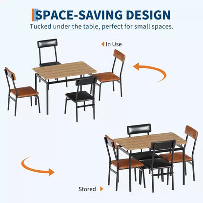 Set da tavolo da pranzo per 4 persone, set da pranzo in legno di 5 pezzi, 4 sedie imbottite in PU, set da pranzo con struttura in metallo per sala da pranzo, feste, appartamento