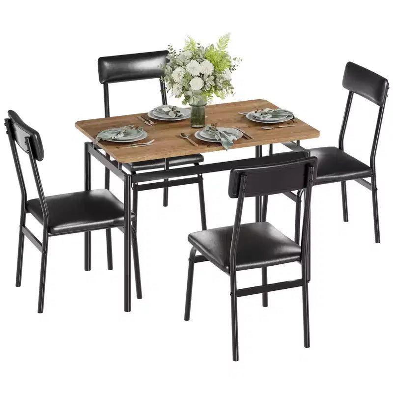 Set da tavolo da pranzo per 4 persone, set da pranzo in legno di 5 pezzi, 4 sedie imbottite in PU, set da pranzo con struttura in metallo per sala da pranzo, feste, appartamento
