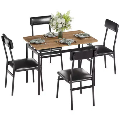 Set da tavolo da pranzo per 4 persone, set da pranzo in legno di 5 pezzi, 4 sedie imbottite in PU, set da pranzo con struttura in metallo per sala da pranzo, feste, appartamento