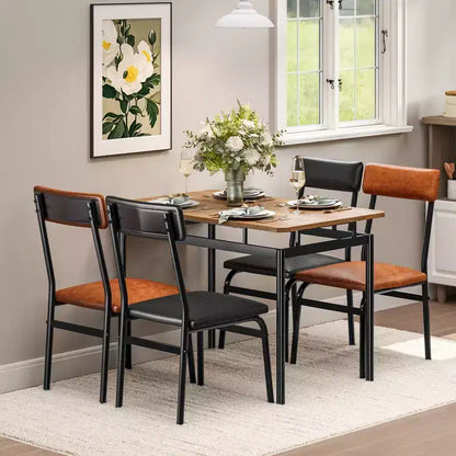 Set da tavolo da pranzo per 4 persone, set da pranzo in legno di 5 pezzi, 4 sedie imbottite in PU, set da pranzo con struttura in metallo per sala da pranzo, feste, appartamento
