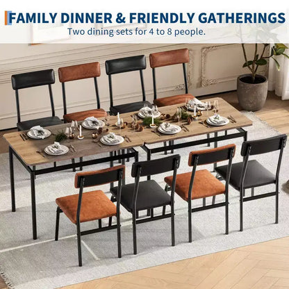 Set da tavolo da pranzo per 4 persone, set da pranzo in legno di 5 pezzi, 4 sedie imbottite in PU, set da pranzo con struttura in metallo per sala da pranzo, feste, appartamento