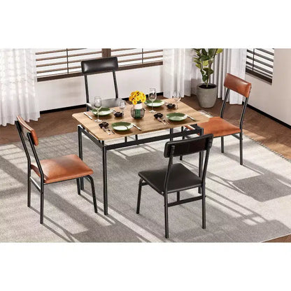 Set da tavolo da pranzo per 4 persone, set da pranzo in legno di 5 pezzi, 4 sedie imbottite in PU, set da pranzo con struttura in metallo per sala da pranzo, feste, appartamento