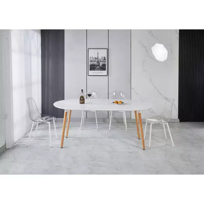 Tavolo da pranzo ovale allungabile moderno Okak in legno con robuste gambe in metallo, tavolo da cucina minimalista per sala da pranzo, pasti in famiglia