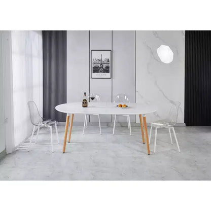Tavolo da pranzo ovale allungabile moderno Okak in legno con robuste gambe in metallo, tavolo da cucina minimalista per sala da pranzo, pasti in famiglia