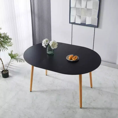 Tavolo da pranzo ovale allungabile moderno Okak in legno con robuste gambe in metallo, tavolo da cucina minimalista per sala da pranzo, pasti in famiglia