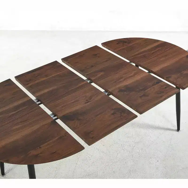 Tavolo da pranzo ovale allungabile moderno Okak in legno con robuste gambe in metallo, tavolo da cucina minimalista per sala da pranzo, pasti in famiglia